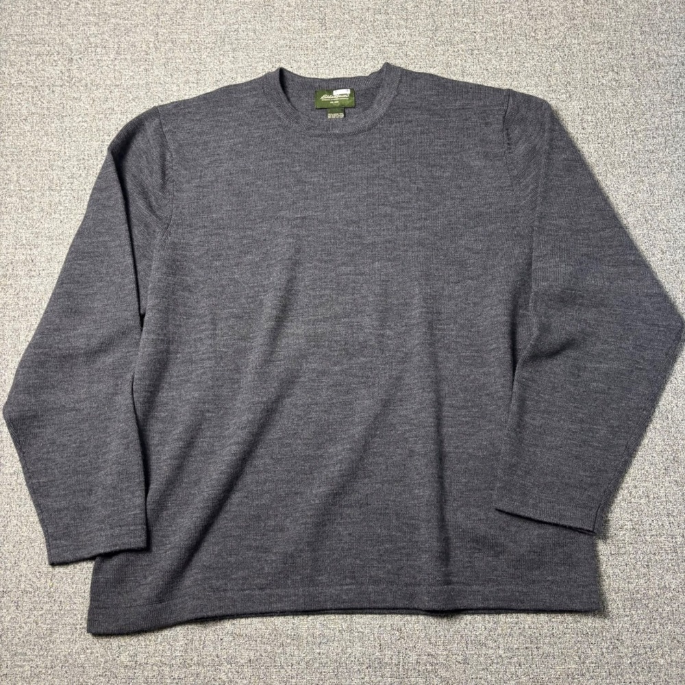 Eddie Bauer Sweater Mens XXL Merino Wool Charcoal Grey Pullover Long Sleeve